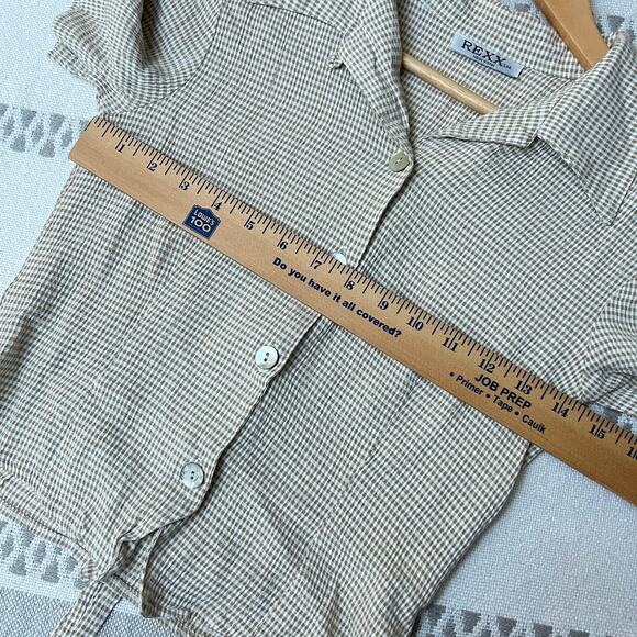 Vintage REXX Gingham Checkered Short Sleeve Blouse Collared Tie Front Top - Picture 5 of 11
